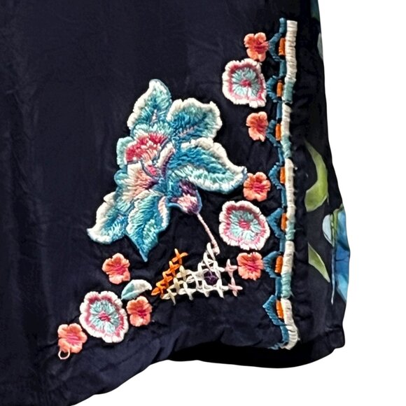 Johnny Was Embroidered Floral Tunic Shirt Navy Blue Long Sleeve V Neck‎ XS - Picture 7 of 12